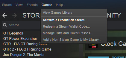 Steam Activate Product Menu