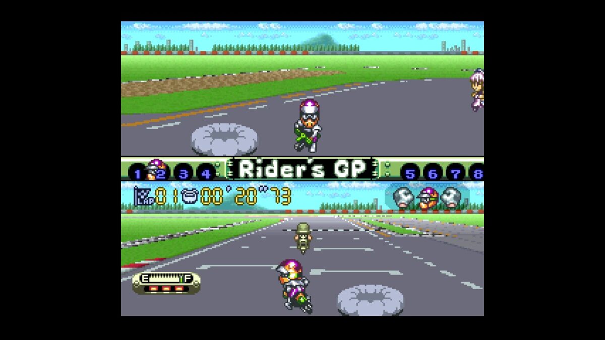 The re-release of Rider's Spirits for modern consoles includes two-player split screen racing